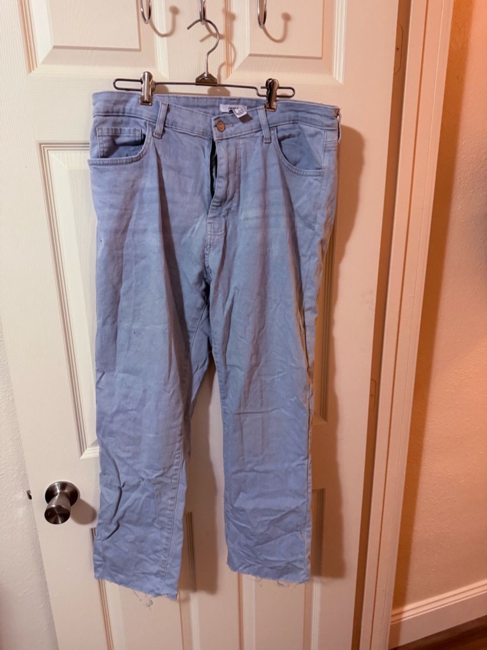 Light Blue Denim Jeans - Straight Leg Cropped